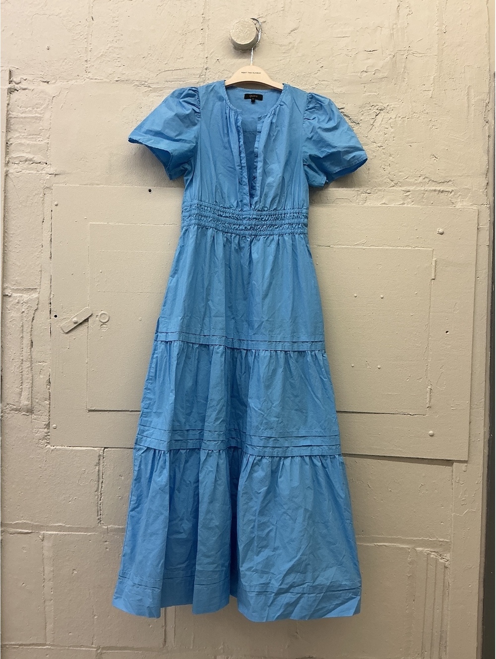 Quince 100% Organic Cotton True Blue Poplin Tiered Maxi Dress Puff Sleeve